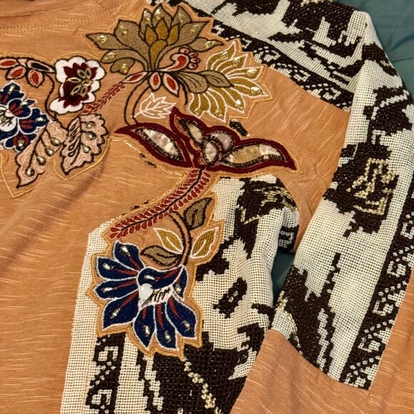 Free People Tan Embroidered Long Sleeve Top - Picture 7 of 15
